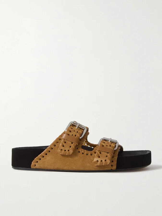 Isabel Marant - Lennyo Leather-trimmed Suede Slides - Brown