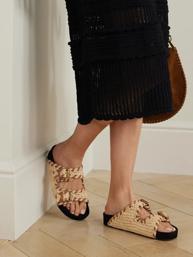 Isabel Marant - Lennyo Leather-trimmed Woven Raffia Sandals - Neutrals - Image 2