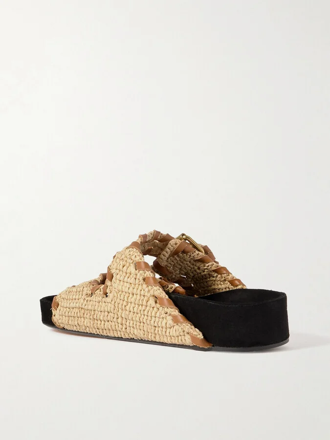 Isabel Marant - Lennyo Leather-trimmed Woven Raffia Sandals - Neutrals - Image 3