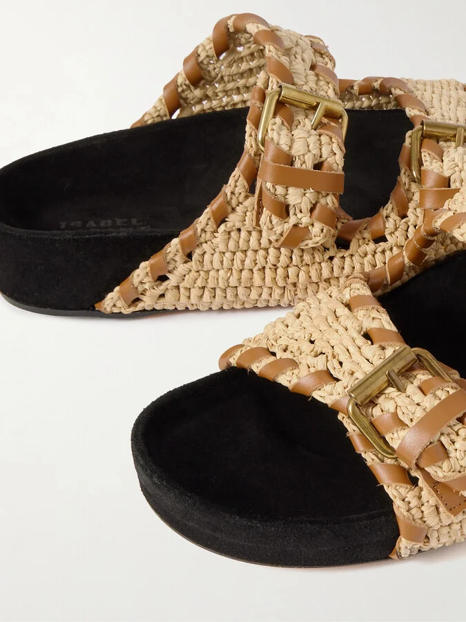 Isabel Marant - Lennyo Leather-trimmed Woven Raffia Sandals - Neutrals - Image 4