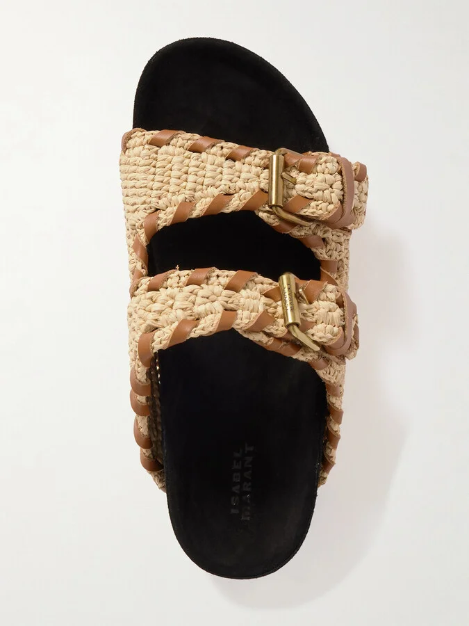 Isabel Marant - Lennyo Leather-trimmed Woven Raffia Sandals - Neutrals - Image 5