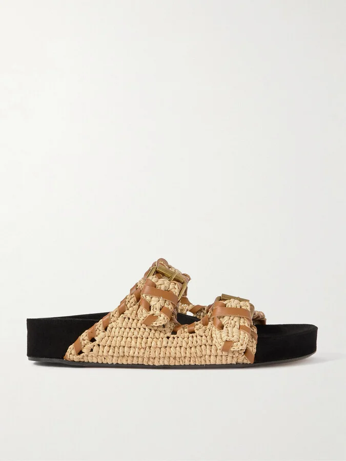 Isabel Marant - Lennyo Leather-trimmed Woven Raffia Sandals - Neutrals