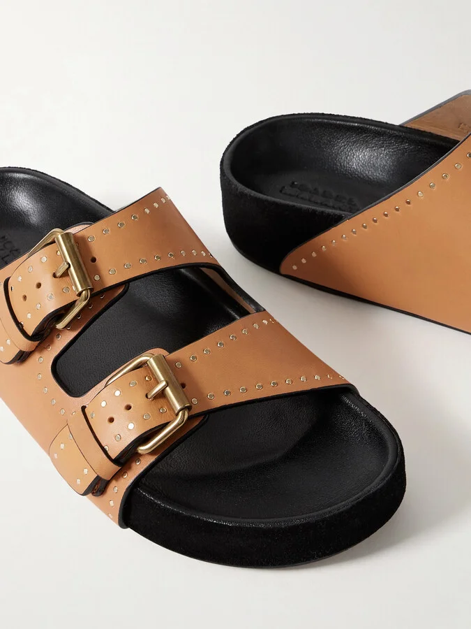 Isabel Marant - Lennyo Studded Leather Slides - Brown - Image 4
