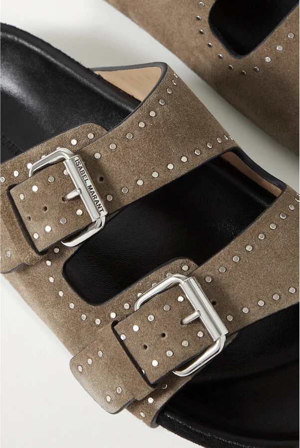 Isabel Marant - Lennyo Studded Suede Slides - Brown - Image 4