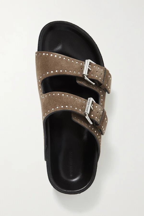 Isabel Marant - Lennyo Studded Suede Slides - Brown - Image 5
