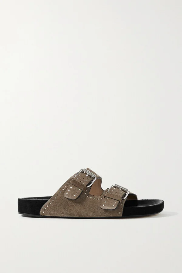 Isabel Marant - Lennyo Studded Suede Slides - Brown