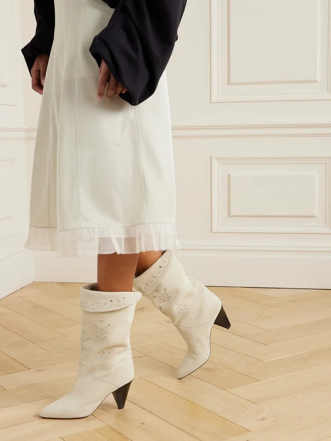 Isabel Marant - Lirina Embellished Suede Ankle Boots - Cream - Image 2