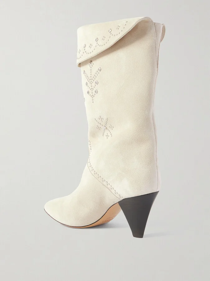 Isabel Marant - Lirina Embellished Suede Ankle Boots - Cream - Image 3