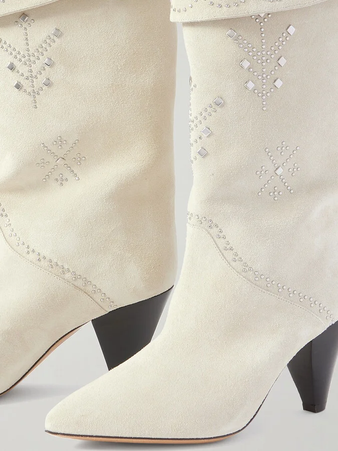 Isabel Marant - Lirina Embellished Suede Ankle Boots - Cream - Image 4
