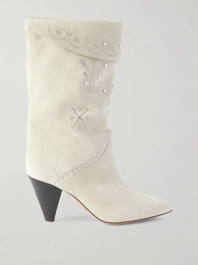 Isabel Marant - Lirina Embellished Suede Ankle Boots - Cream
