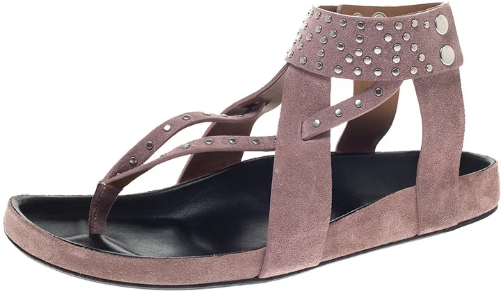Isabel Marant Pink Suede Leather Ellan Studded Thong Flat Sandals Size 41