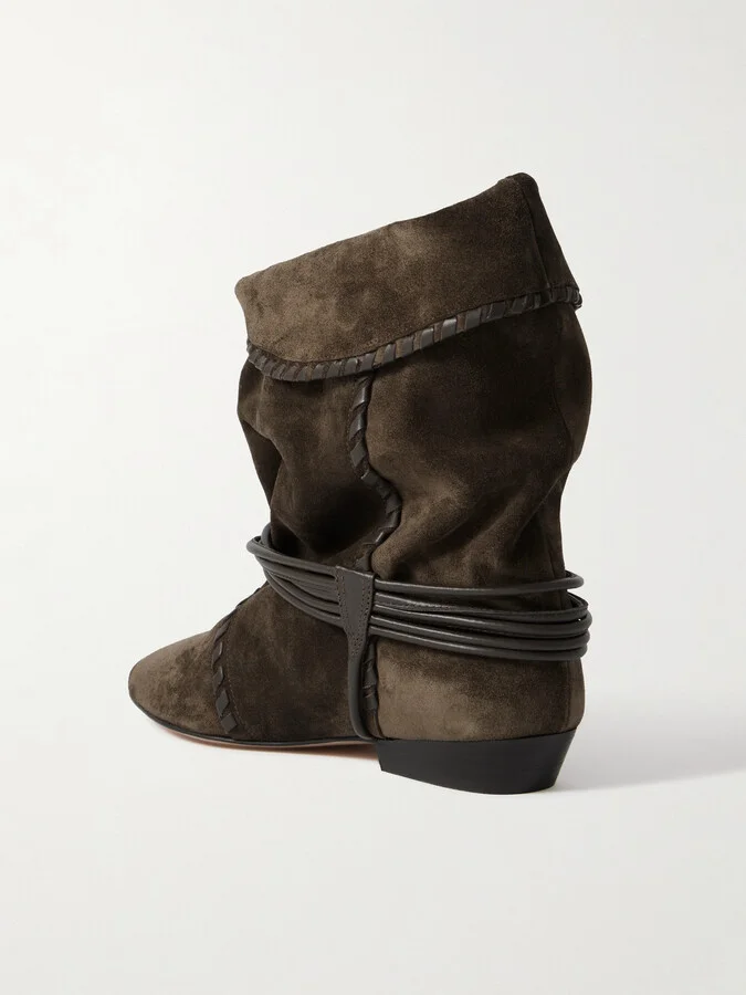 Isabel Marant - Sellen Embellished Whipstitched Leather-trimmed Suede Ankle Boots - Brown - Image 3