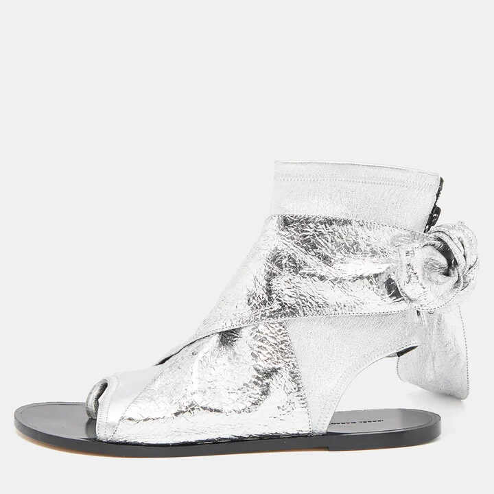 Isabel Marant Silver Leather Mosley Gladiator Flat Sandals Size 39