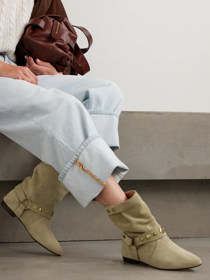 Isabel Marant - Stania Studded Suede Ankle Boots - Neutrals - Image 2