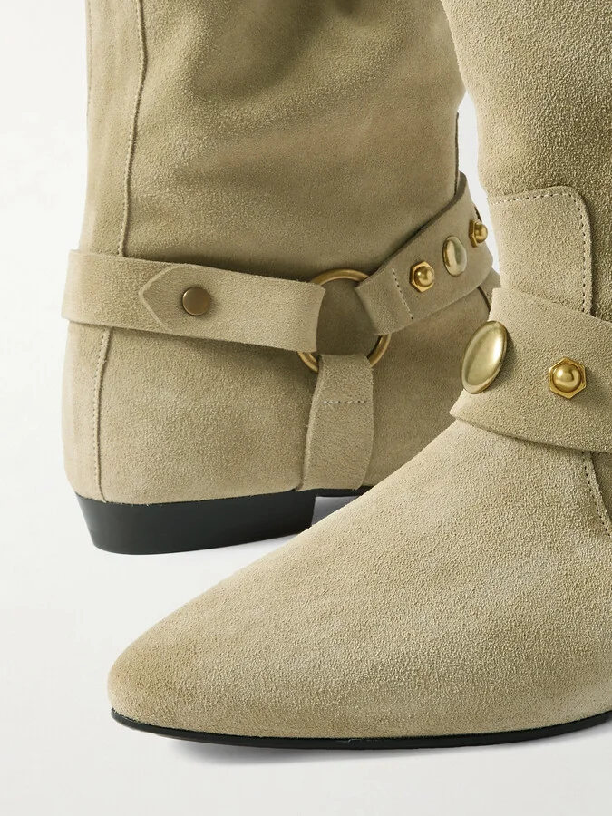 Isabel Marant - Stania Studded Suede Ankle Boots - Neutrals - Image 4