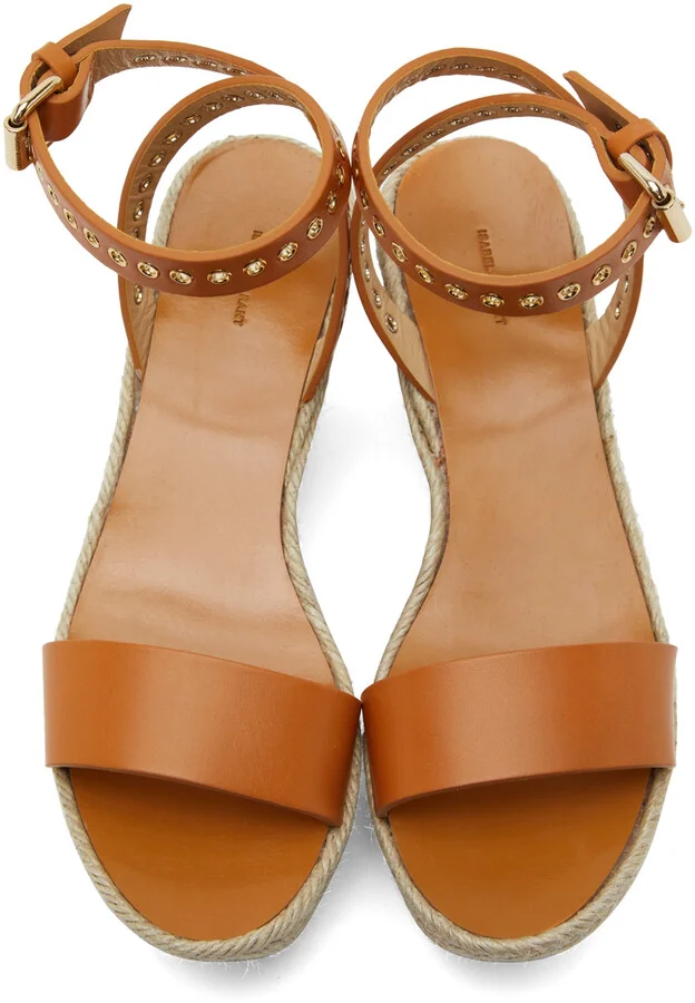 Isabel Marant Tan Messer Wedge Sandals - Image 5
