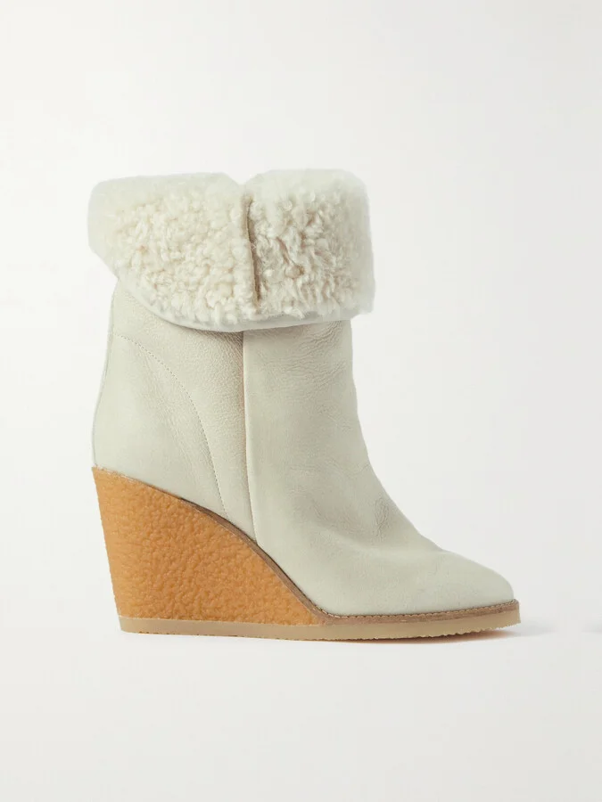 Isabel Marant - Totam Shearling-lined Suede Wedge Ankle Boots - Neutrals