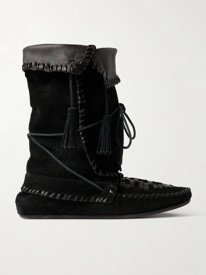 Isabel Marant - Winki Tasseled Whipstitched Suede Boots - Black