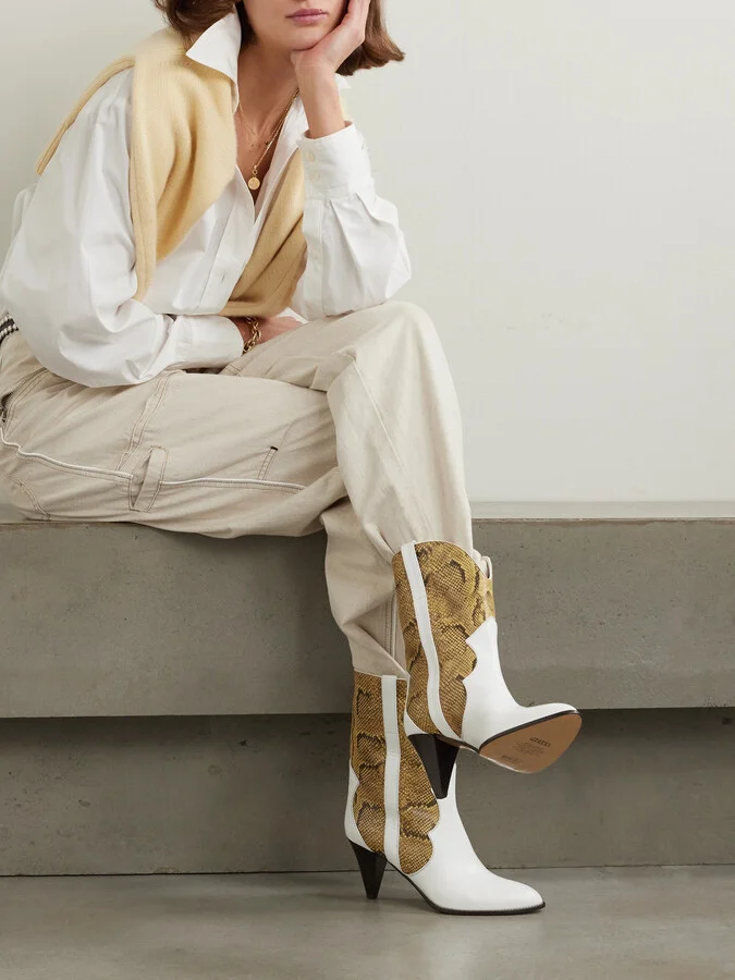 Isabel Marant - Witney Smooth And Snake-effect Leather Ankle Boots - White - Image 2