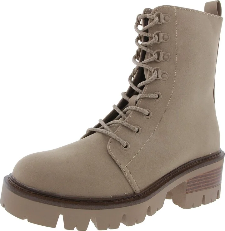 Isaiah Womens Faux Leather Heeled Combat & Lace-Up Boots