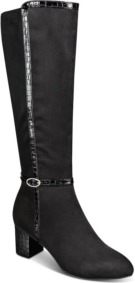 ISALEE Womens Faux Suede Almond Toe Mid-Calf Boots