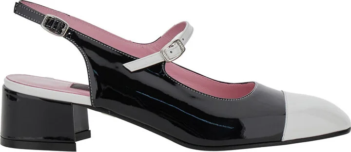 'ischia' Black Slingback Pumps With Adjustable Strap In Patent Leather Woman