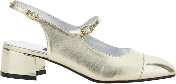 'ischia' Metallic Slingback Pumps With Adjustable Strap In Patent Leather Woman