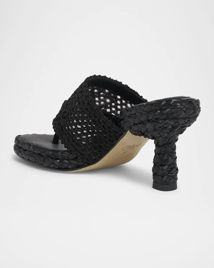 Isla Crochet Raffia and Leather Thong Sandals - Image 8