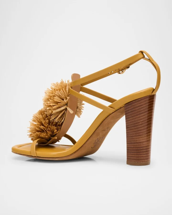 Isolde Leather Pom Pom T-Strap Sandals - Image 2