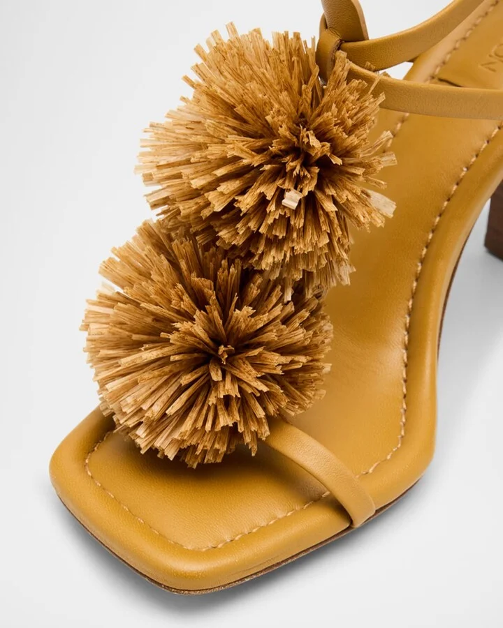 Isolde Leather Pom Pom T-Strap Sandals - Image 3