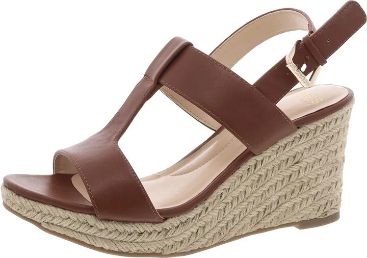 Isortee Womens Faux Leather Cut out Wedge Sandals