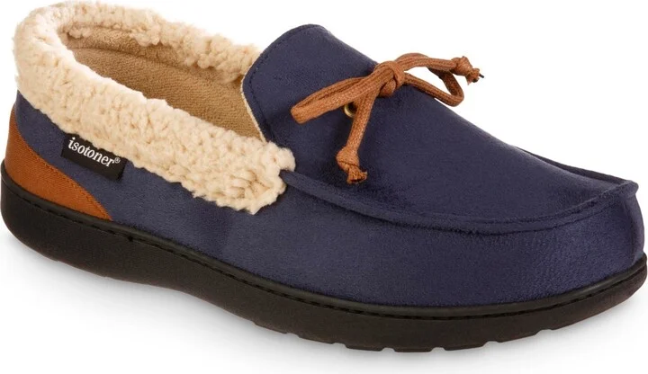 Isotoner Men's Microsuede Vincent Moccasin Memory Foam Slippers - Navy/blue