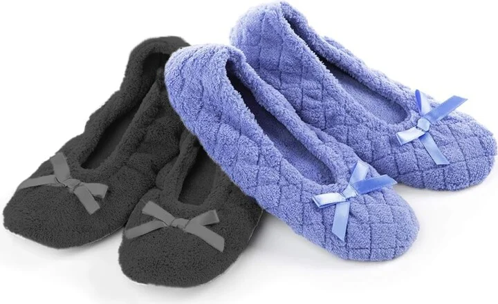 Isotoner Women's 2 Pack Mictroterry Ballerina Slipper with a Satin Bow