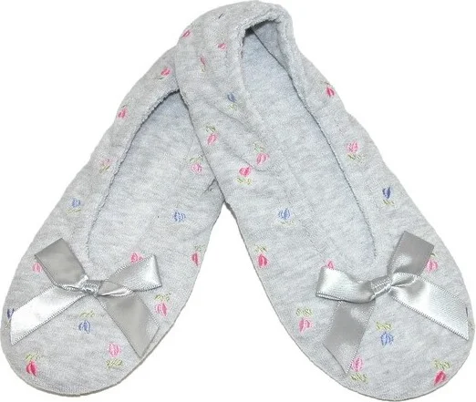 Isotoner Women's Embroidered Terry Ballerina Slippers, Xlarge, Heather Grey - Image 2