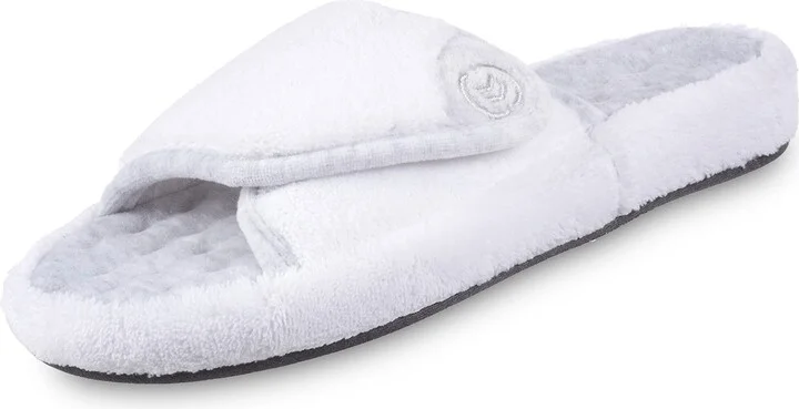 isotoner Women's Indoor/Outdoor Slip-on Adjustable Terry Spa Slide Slippers with Memory Foam Comfort