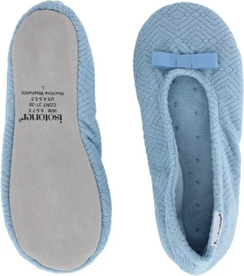 Isotoner Women's Sculpted Microterry Ballerina Slippers, Large, Blue Fog - Image 2