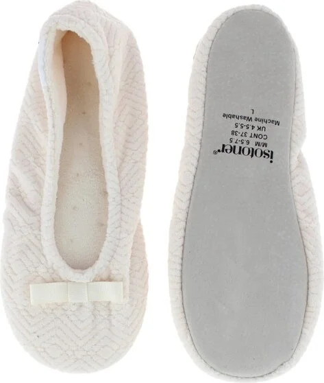 Isotoner Women's Sculpted Microterry Ballerina Slippers, Large, Blue Fog - Image 4
