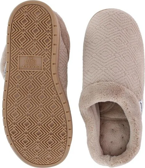 Isotoner Women's Sculpted Microterry Hoodback Clog Slippers, , Taupe - Image 2