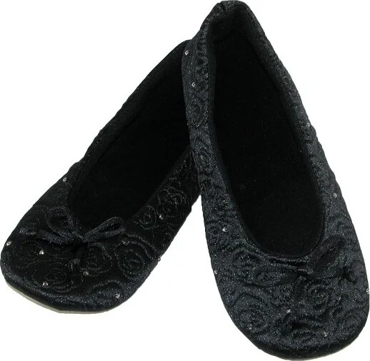Isotoner Women's Terry Lined Rose Quilted Ballerina Slippers, Xlarge, Black - Image 2