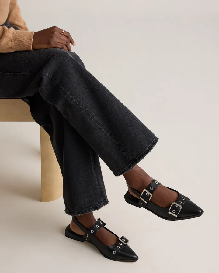 Italian Leather Bold Buckle Slingback Flat - Image 2