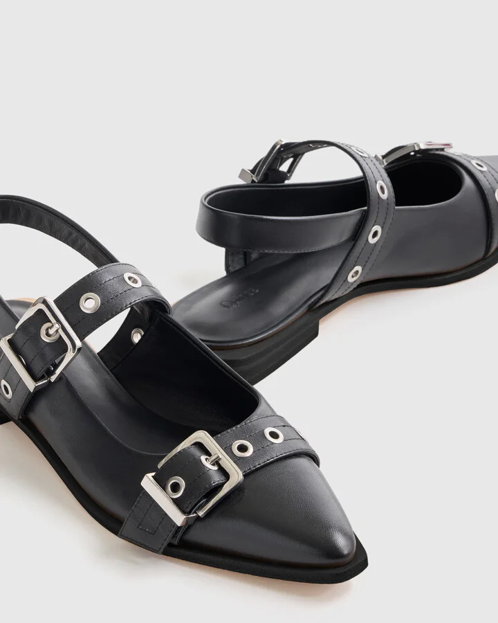 Italian Leather Bold Buckle Slingback Flat - Image 3