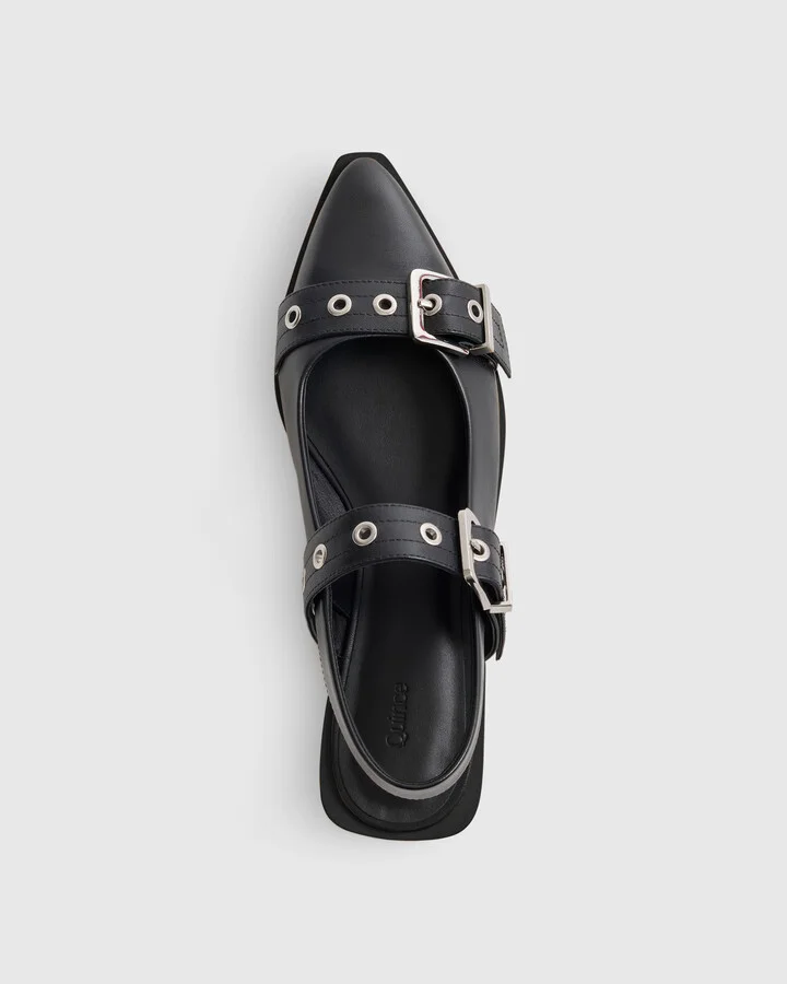 Italian Leather Bold Buckle Slingback Flat - Image 4
