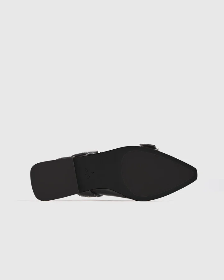 Italian Leather Bold Buckle Slingback Flat - Image 5