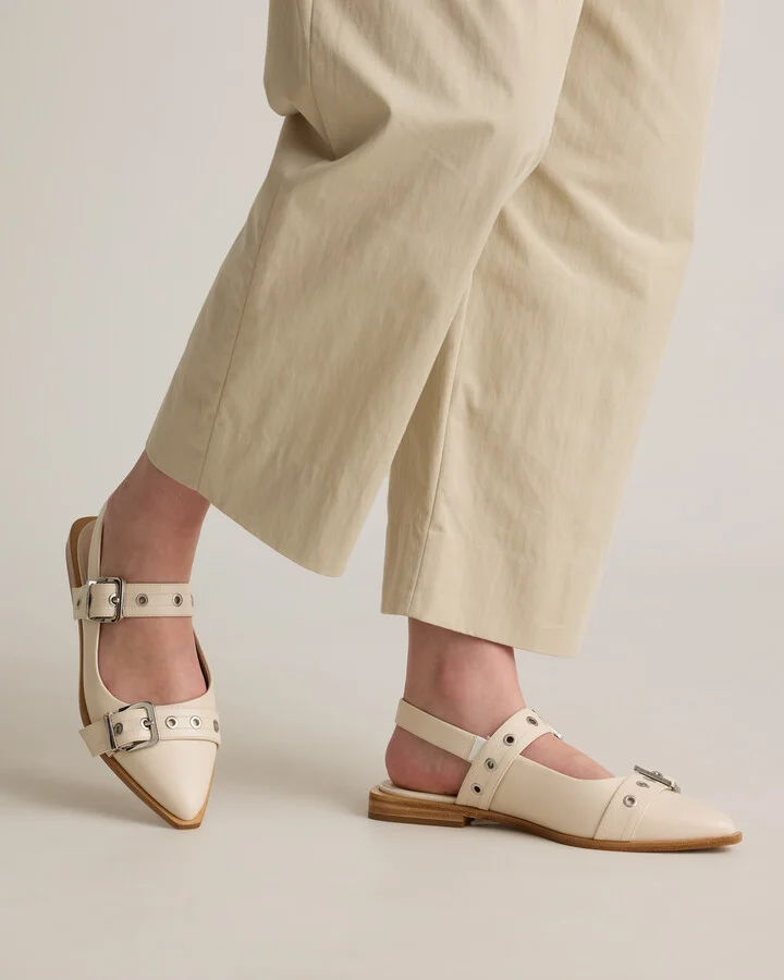 Italian Leather Bold Buckle Slingback Flat - Image 6