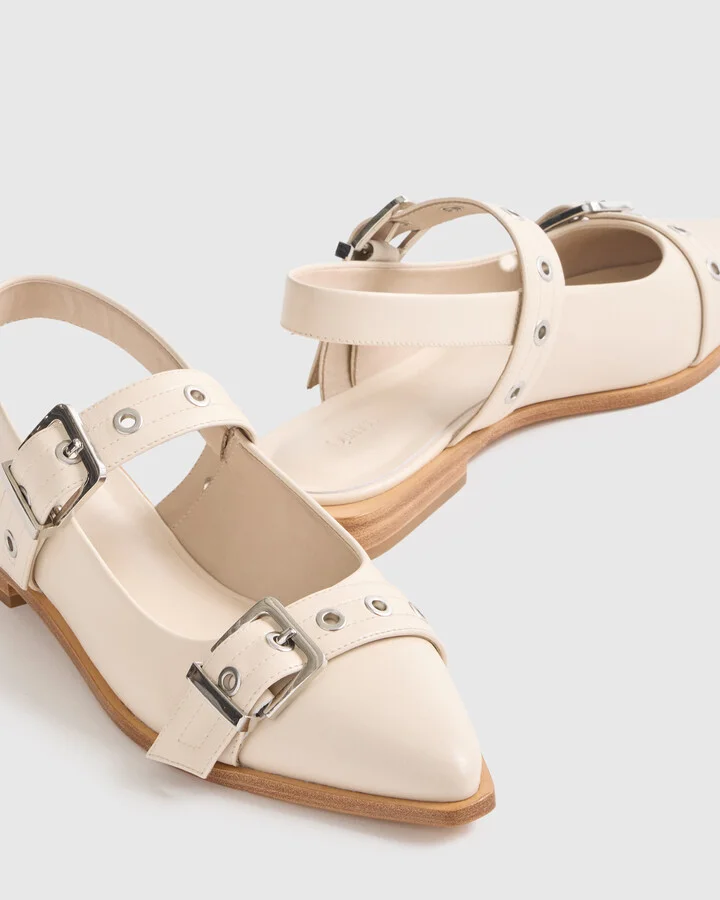 Italian Leather Bold Buckle Slingback Flat - Image 7