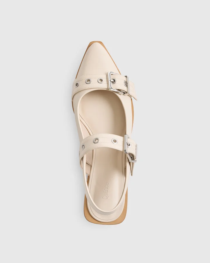 Italian Leather Bold Buckle Slingback Flat - Image 8