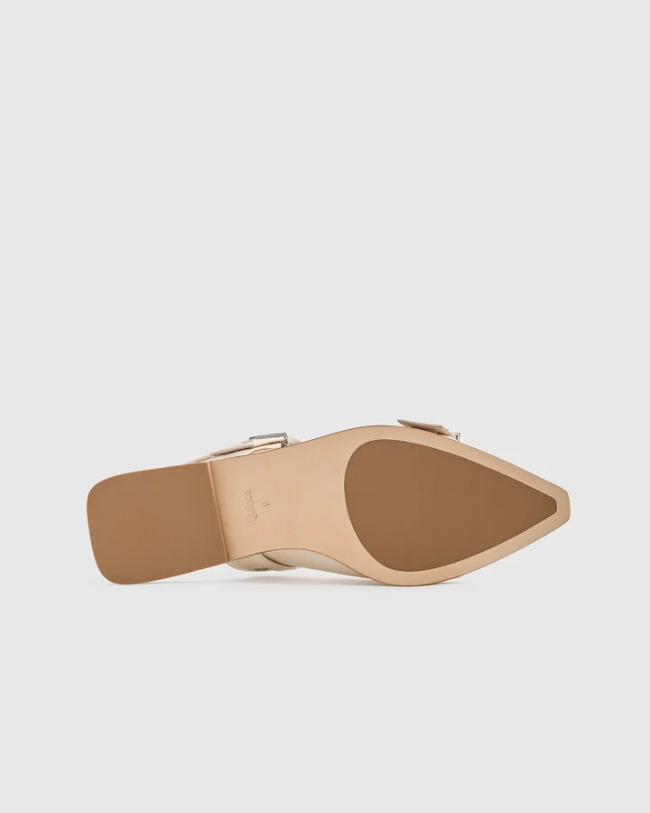 Italian Leather Bold Buckle Slingback Flat - Image 9