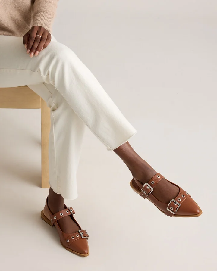 Italian Leather Bold Buckle Slingback Flat - Image 10