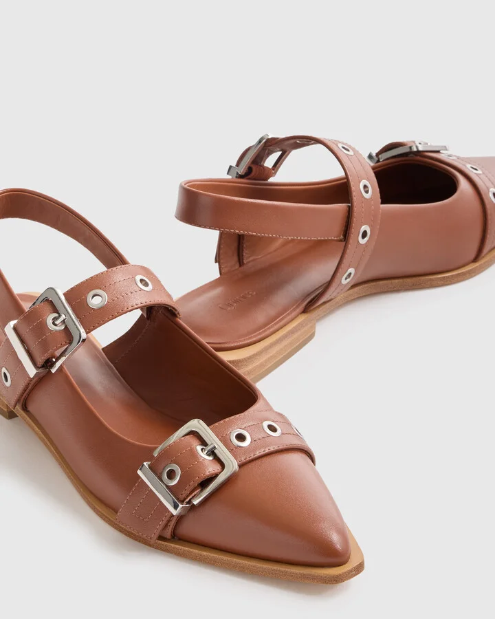 Italian Leather Bold Buckle Slingback Flat - Image 11