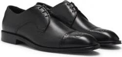 Italian-leather Derby shoes with cap toe- Black Men's Business Shoes size 9